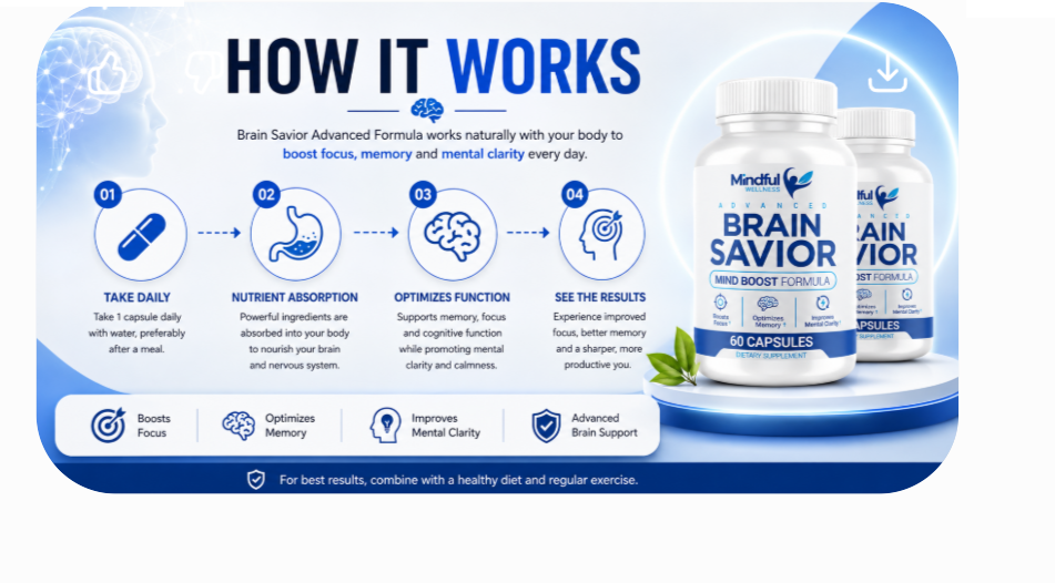 How Brain Savior works: take daily, nutrient absorption, optimizes function, see the results